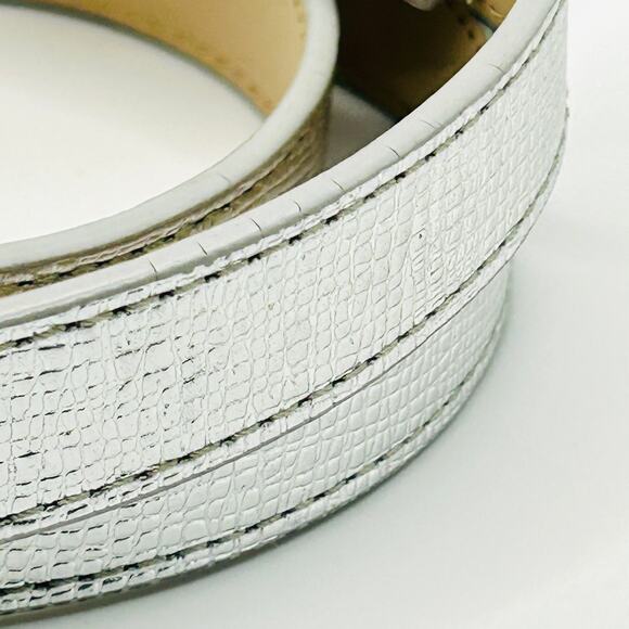 Cole Haan Silver Metallic Textured Leather Chic Skinny Belt - Picture 3 of 8